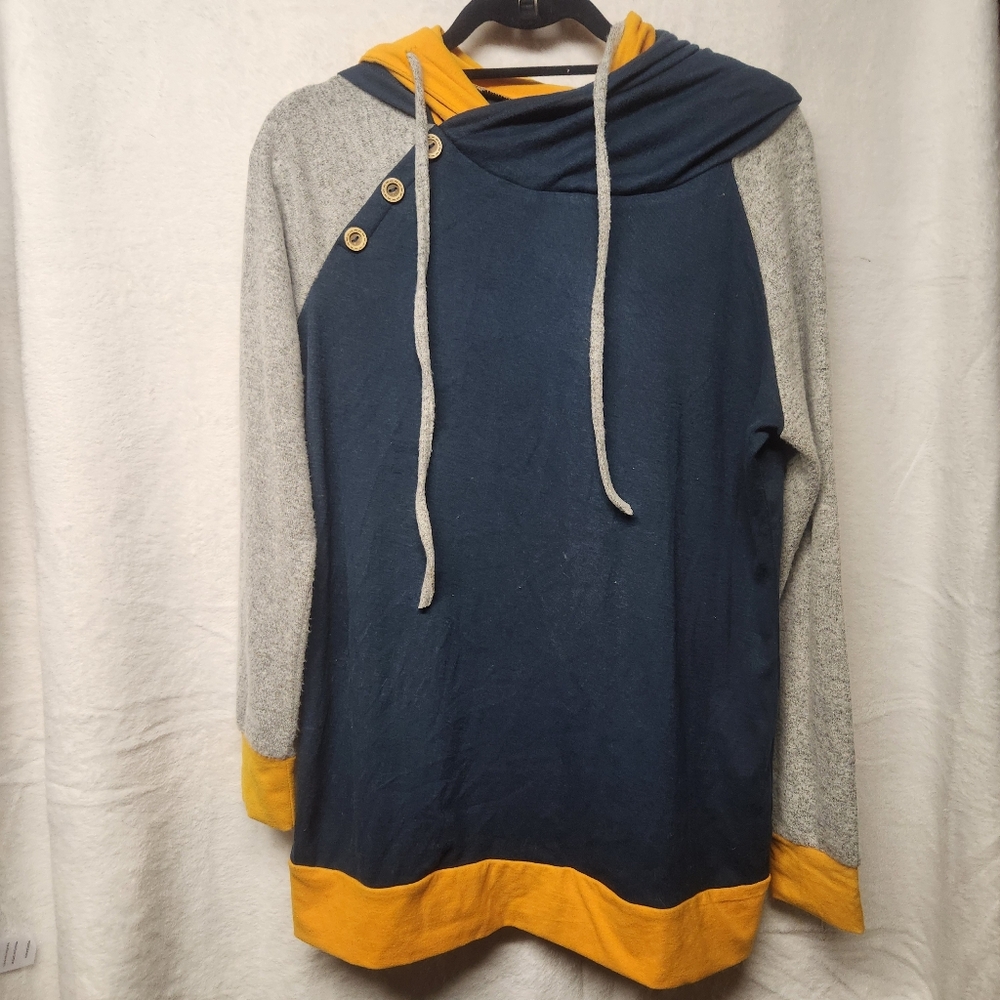 Yingkis- Women's- Long Sleeved- Sweater- Sweatshirt- Colorblock- Double Hooded